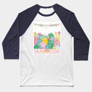 Cute funny cats birthday party Greeting Card Baseball T-Shirt